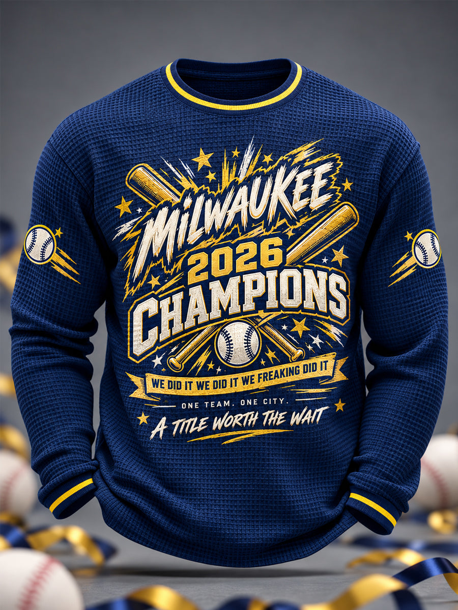 Men's Won Our Way 2026 Baseball Champions Gift For Baseball Fans Casual Waffle Long Sleeve T-Shirt gracestitchs