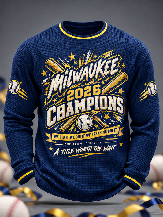 Men's Won Our Way 2026 Baseball Champions Gift For Baseball Fans Casual Waffle Long Sleeve T-Shirt gracestitchs