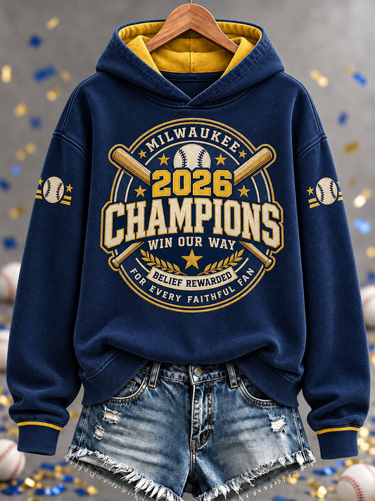 Women's 2026 Baseball Champions Celebration Collection Gift For Baseball Fans Casual Hoodie gracestitchs