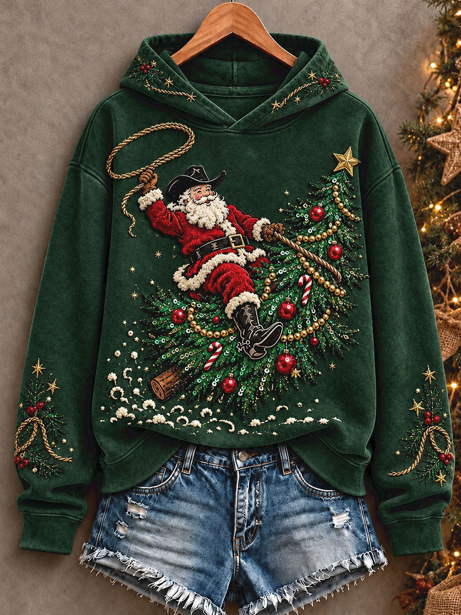 Women's Western Style Merry Christmas Art Printed Hoodie gracestitchs