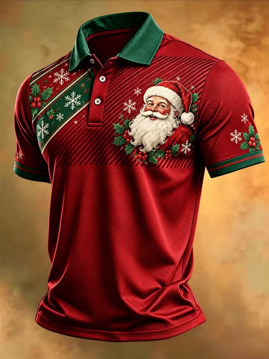 Men's Christmas Santa Claus Print Casual Polo gracestitchs