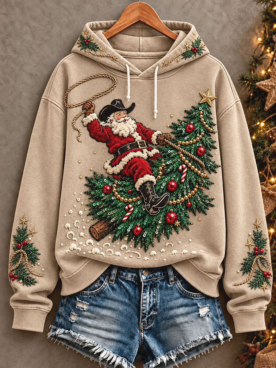 Women's Western Style Merry Christmas Art Printed Hoodie gracestitchs