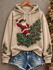 Women's Western Style Merry Christmas Art Printed Hoodie gracestitchs