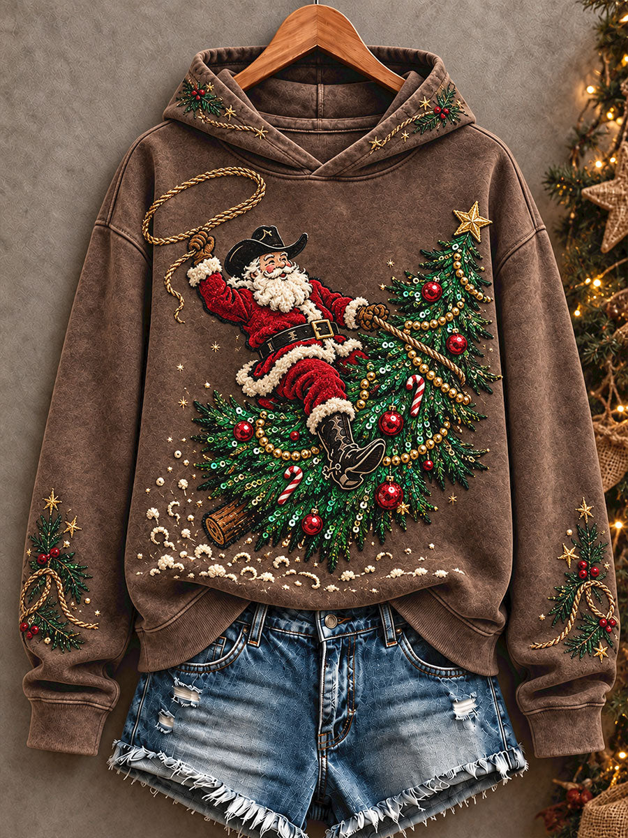 Women's Western Style Merry Christmas Art Printed Hoodie gracestitchs