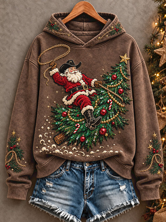 Women's Western Style Merry Christmas Art Printed Hoodie gracestitchs