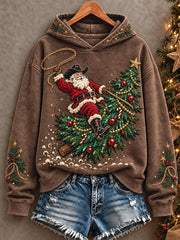 Women's Western Style Merry Christmas Art Printed Hoodie gracestitchs