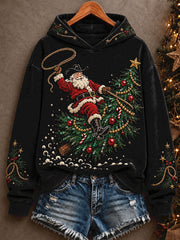 Women's Western Style Merry Christmas Art Printed Hoodie gracestitchs