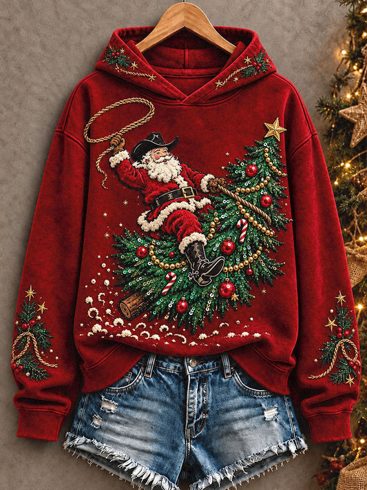 Women's Western Style Merry Christmas Art Printed Hoodie gracestitchs