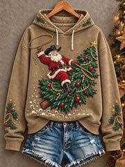 Women's Western Style Merry Christmas Art Printed Hoodie gracestitchs