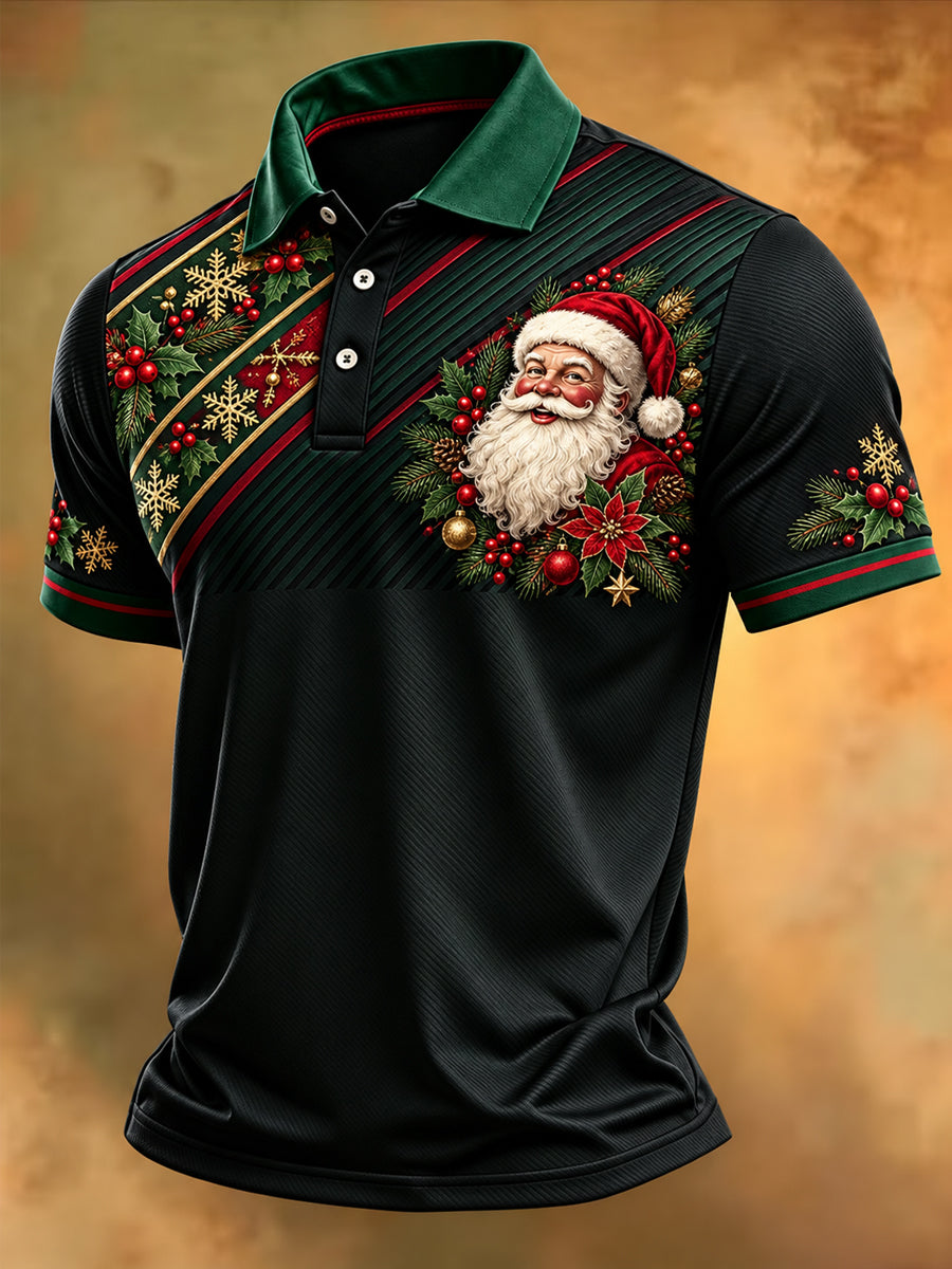 Men's Christmas Santa Claus Print Casual Polo Shirt gracestitchs
