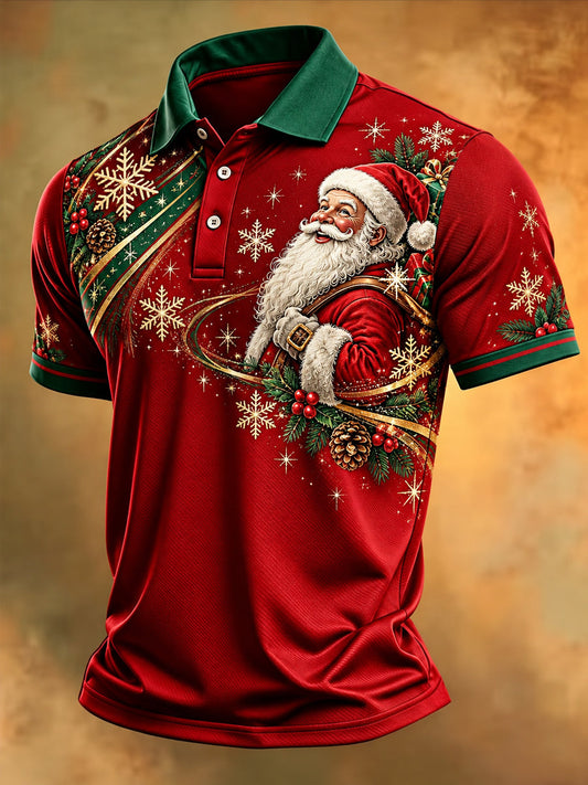 Men's Christmas Santa Claus Print Casual Polo Shirt gracestitchs