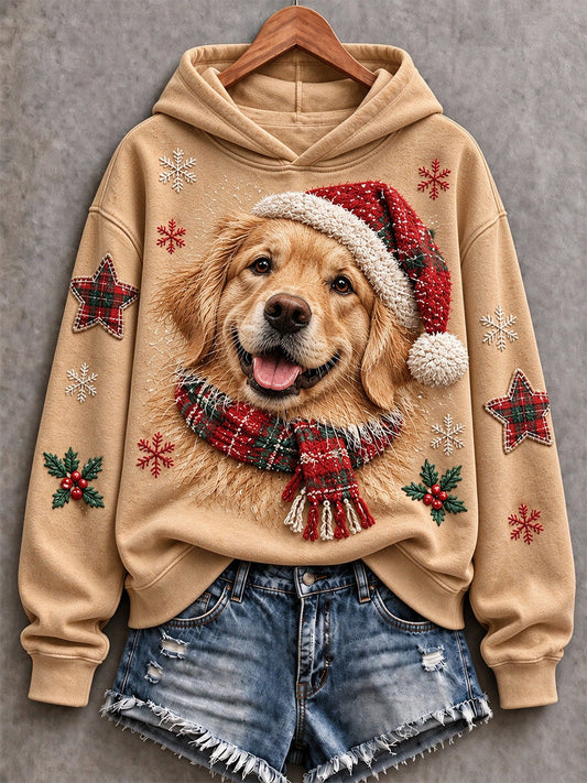 Women's Lovely Christmas Golden Retriever Print Hooded Sweatshirt gracestitchs