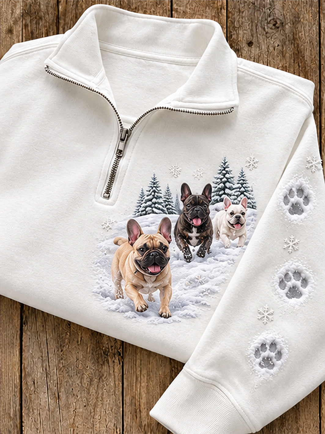 Women's Winter French Bulldogs Pattern Casual Half-Zip Sweatshirt gracestitchs