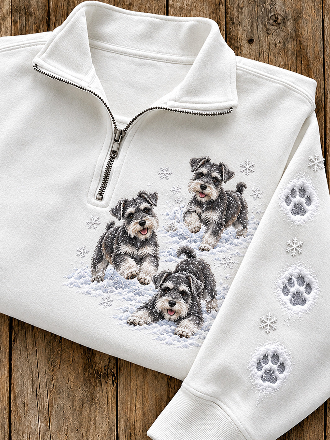 Women's Winter Schnauzers Pattern Causal Half-Zip Sweatshirt gracestitchs