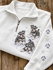 Women's Winter Schnauzers Pattern Causal Half-Zip Sweatshirt gracestitchs