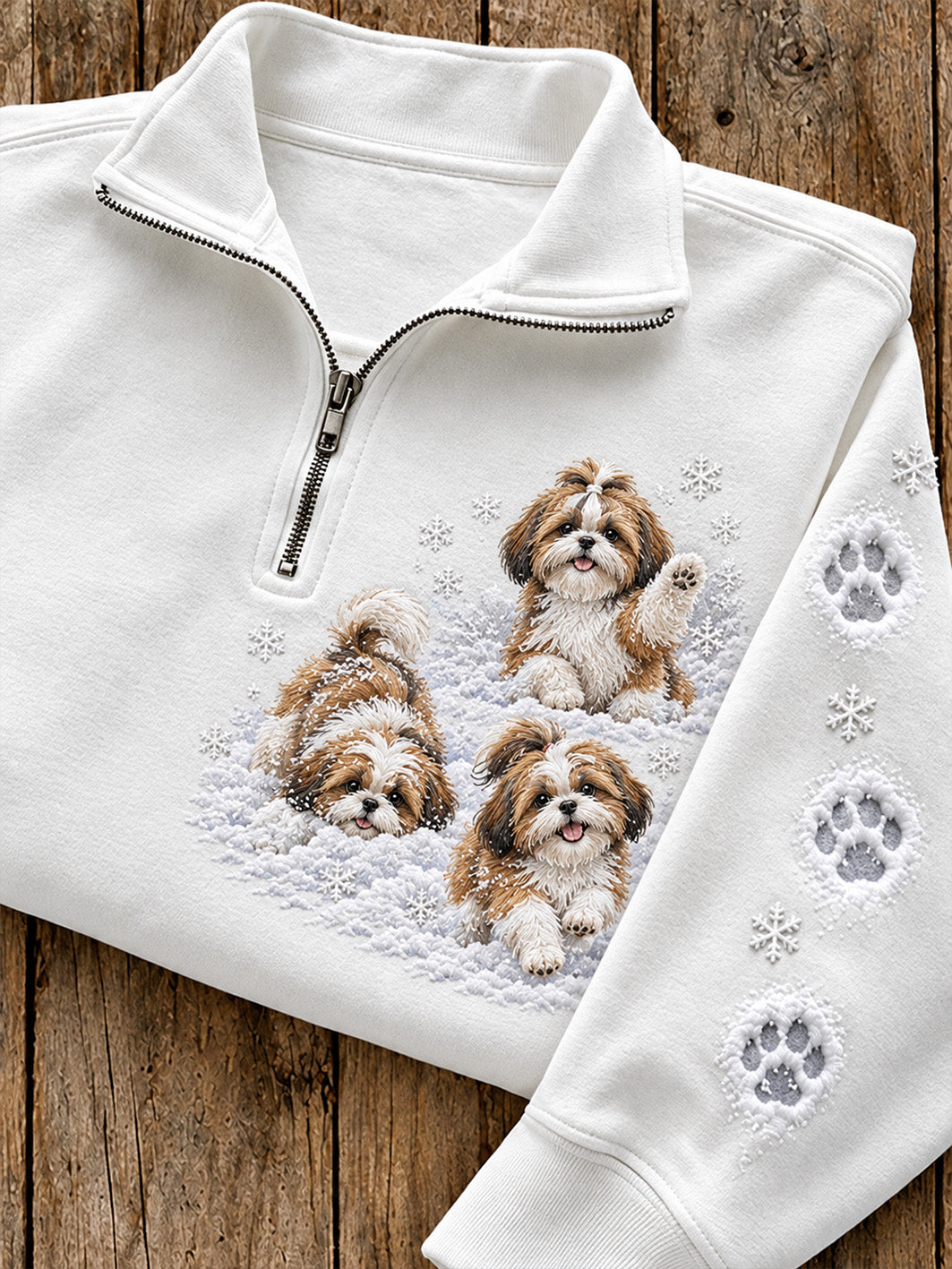 Women's Winter Shih Tzus Pattern Causal Half-Zip Sweatshirt gracestitchs