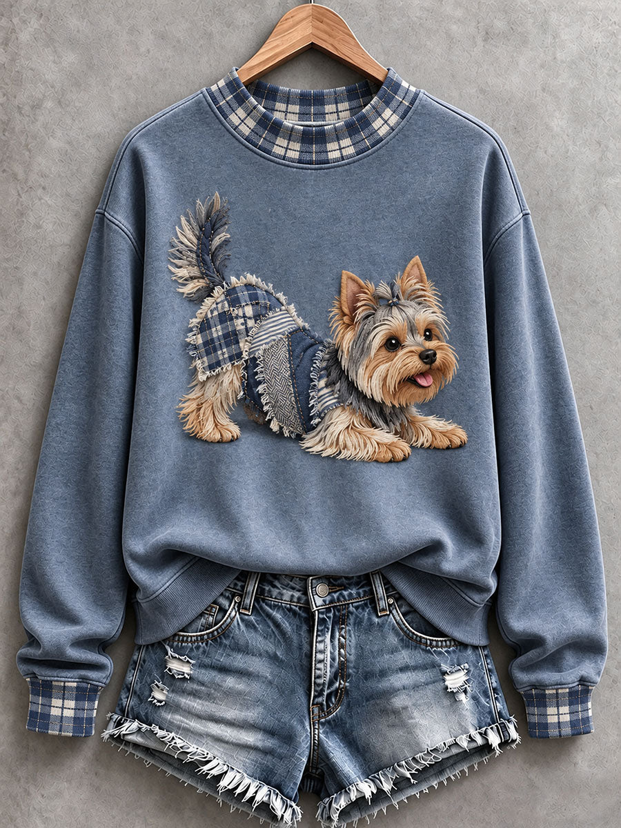 Women’s Yorkshire Terrier Patchwork Art Mock-Neck Sweatshirt gracestitchs