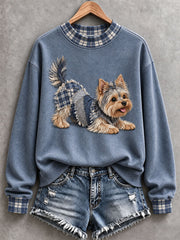 Women’s Yorkshire Terrier Patchwork Art Mock-Neck Sweatshirt gracestitchs