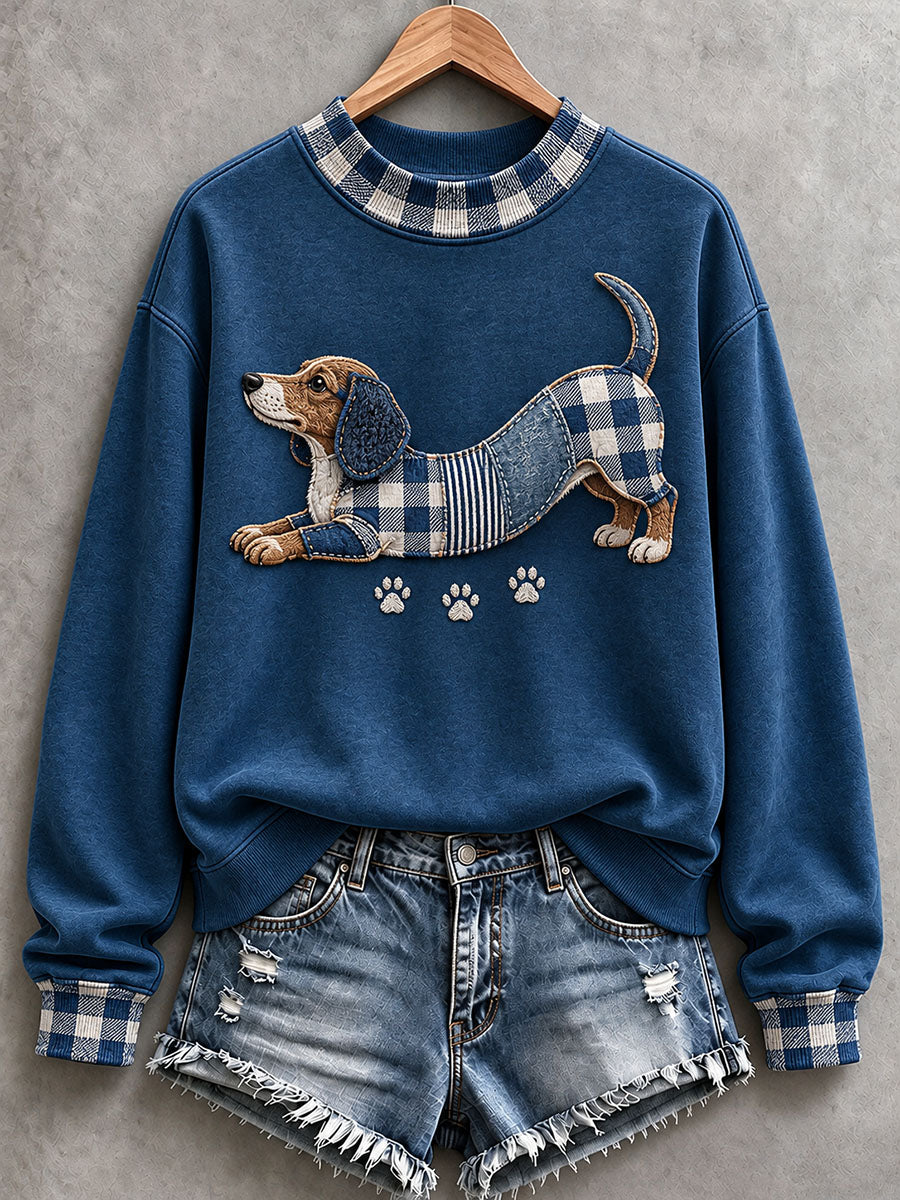 Women’s Dachshund Patchwork Art Mock-Neck Sweatshirt gracestitchs