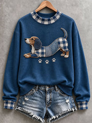 Women’s Dachshund Patchwork Art Mock-Neck Sweatshirt gracestitchs