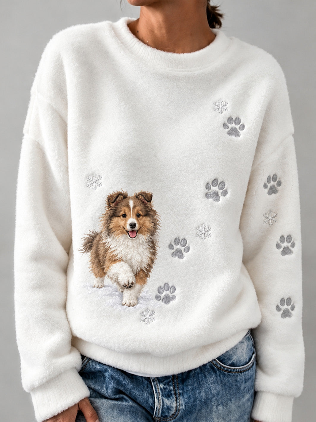 Women's Winter Shetland Sheepdog Pattern Causal Flannel Sweatshirt gracestitchs