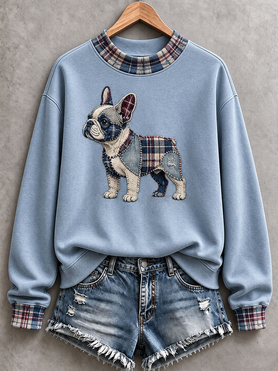 Women’s French Bulldog Patchwork Art Mock-Neck Sweatshirt gracestitchs