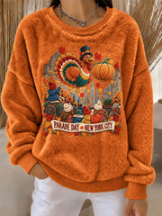 Women’s Thanksgiving Day Parade Commemorative Print Casual Flannel Hoodie gracestitchs