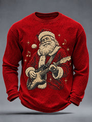 Men's Guitar Rock Santa Print Waffle Long Sleeve T-Shirt gracestitchs