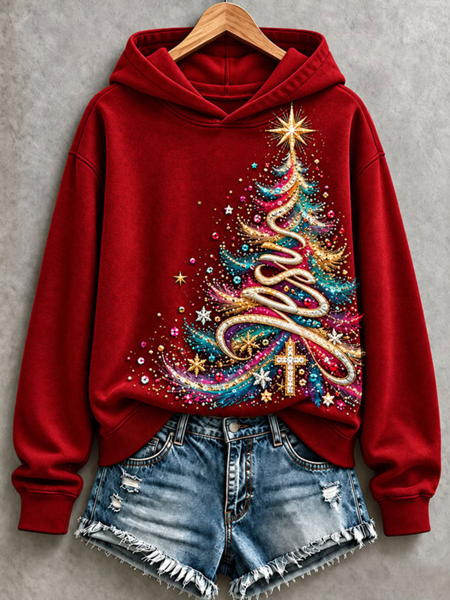 Women's Christmas Tree Print Regular Sweatshirt gracestitchs