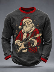 Men's Guitar Rock Santa Print Waffle Long Sleeve T-Shirt gracestitchs