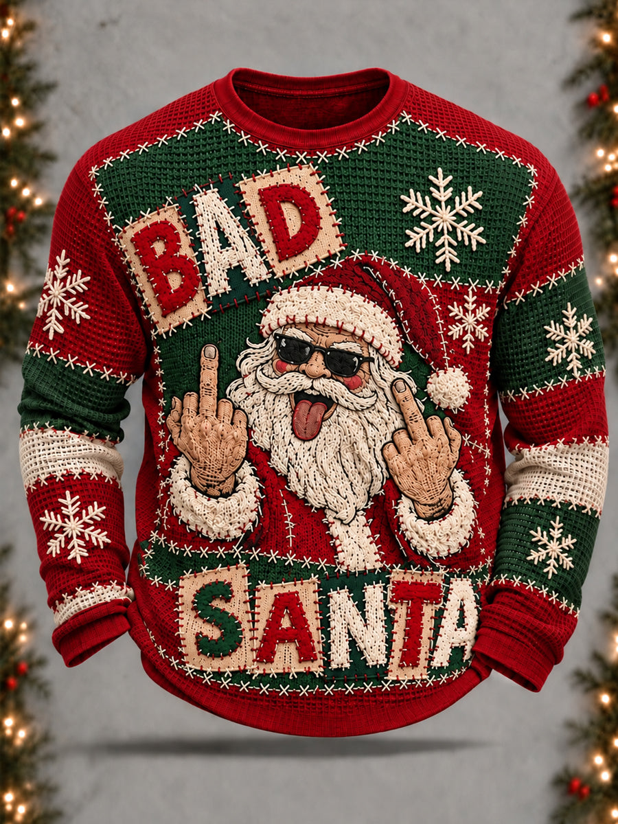 Men's Funny Santa Claus Waffle Long Sleeve T-Shirt gracestitchs
