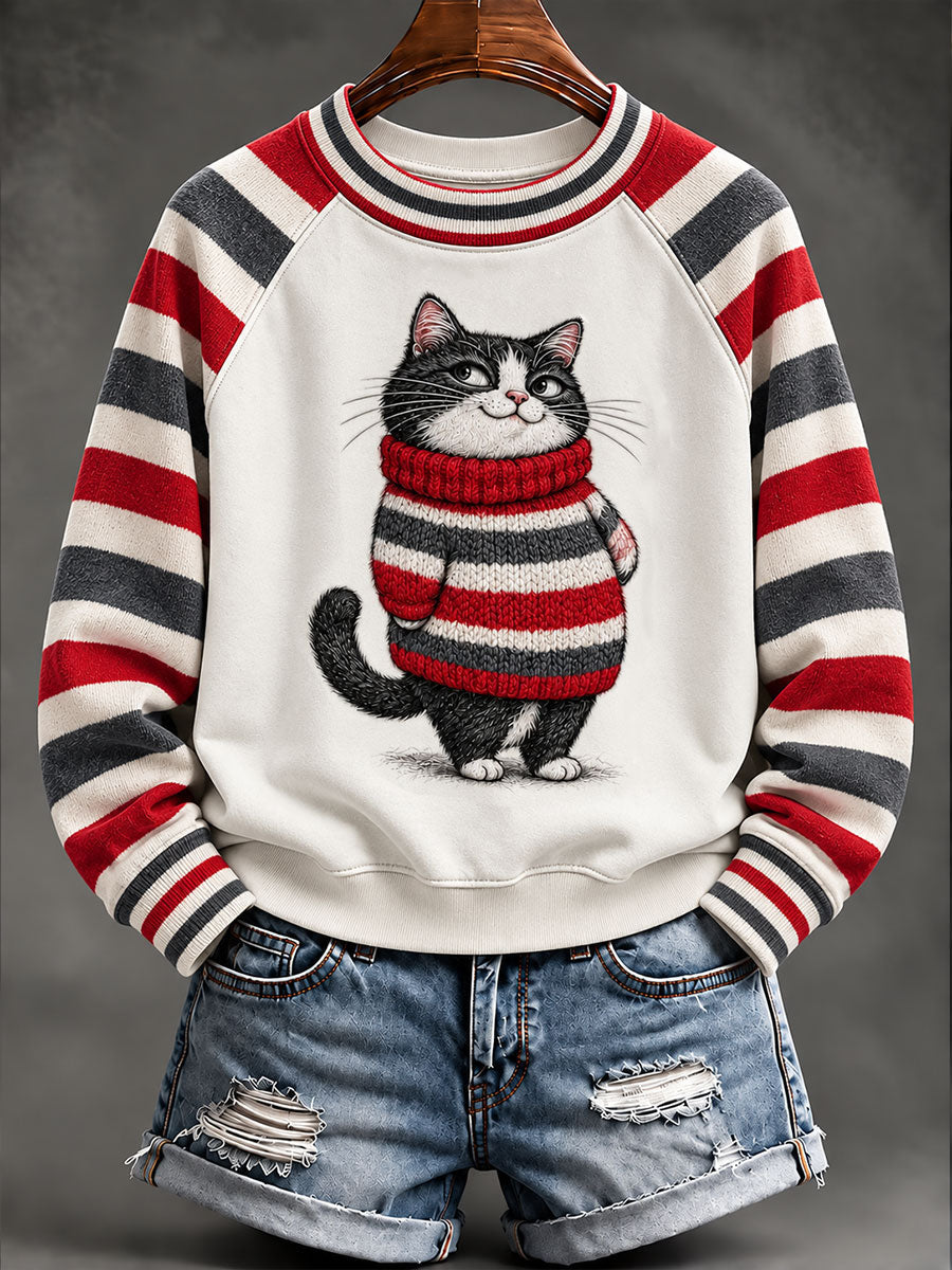 Women's Winter Sweater With Cat Print Sweatshirt gracestitchs