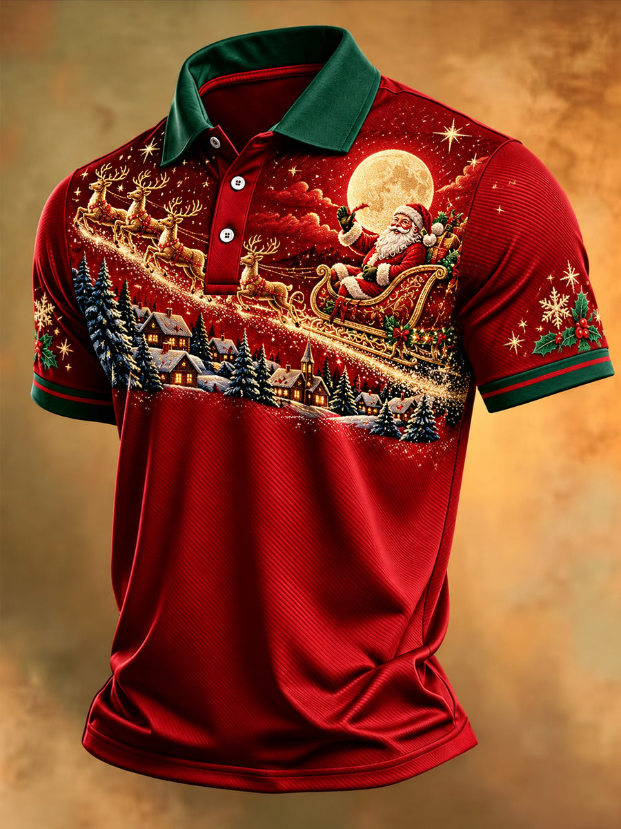Men's Christmas Santa Claus Print Casual Polo Shirt gracestitchs
