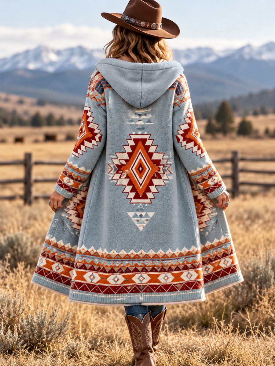 Women's Western Aztec Print Casual Long Flannel Cardigan gracestitchs