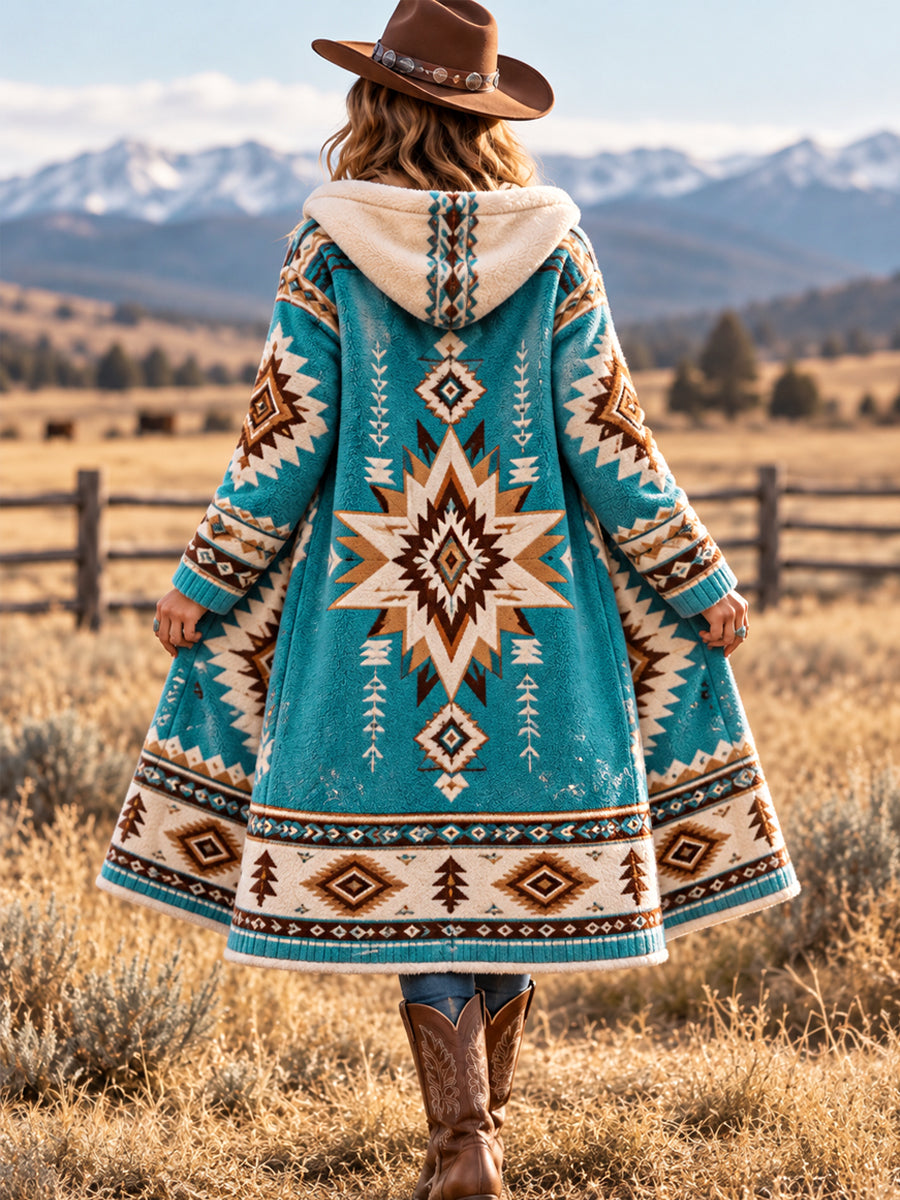 Women's Western Aztec Print Casual Long Flannel Cardigan gracestitchs