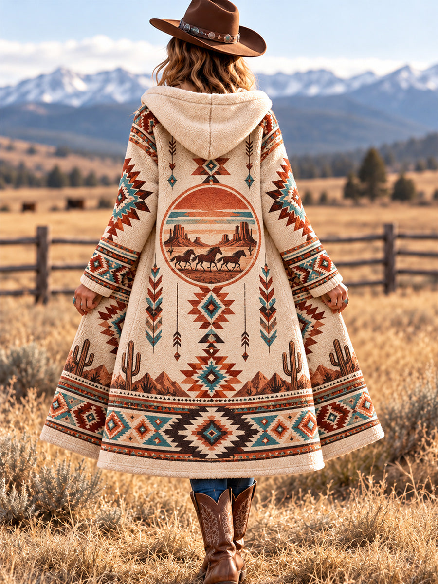 Women's Western Print Casual Long Flannel Cardigan gracestitchs