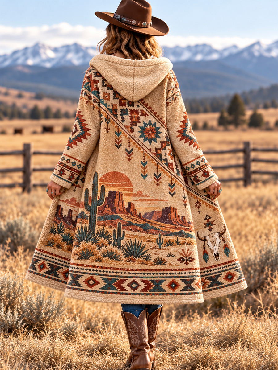 Women's Western Print Casual Long Flannel Cardigan gracestitchs