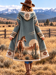 Women's Western Print Casual Long Flannel Cardigan gracestitchs