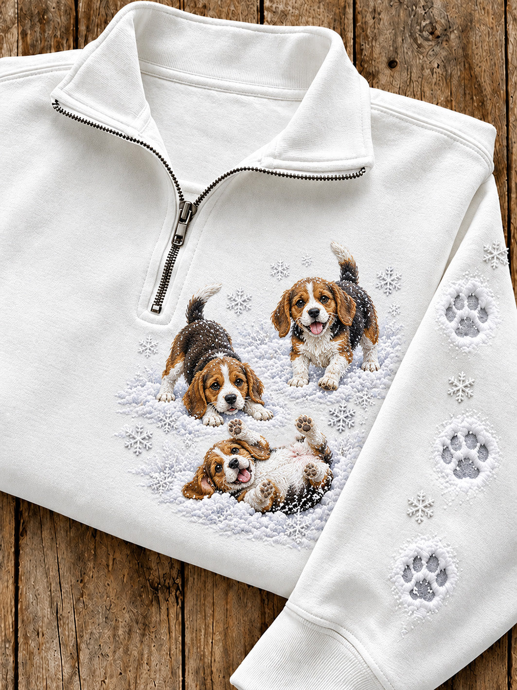 Women's Winter Beagles Pattern Causal Half-Zip Sweatshirt gracestitchs
