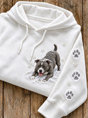 Women's Snowy Winter AmStaff Dog In the Snow Print Hoodie gracestitchs
