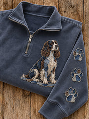 Women's Patchwork English Springer Spaniel Dog & Paw Print Zip Up Sweatshirt gracestitchs