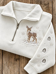 Women's Snowy Winter Deer in the Snow Print Zip Up Sweatshirt gracestitchs